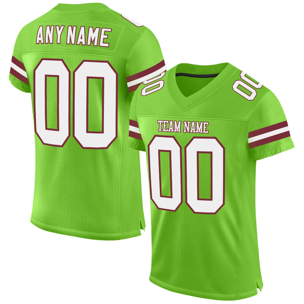 Custom Neon Green White-Burgundy Mesh Authentic Football Jersey - Sky-Custom