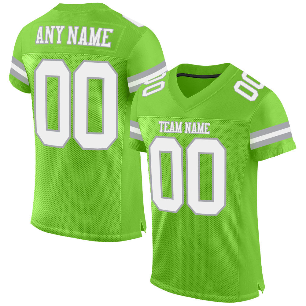 Custom Neon Green White-Gray Mesh Authentic Football Jersey - Sky-Custom