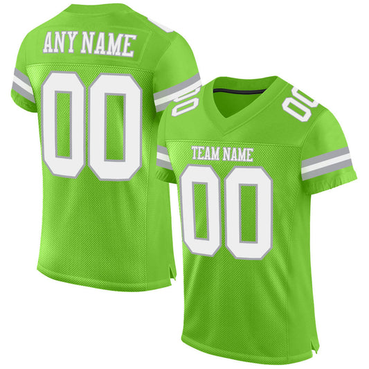Custom Neon Green White-Gray Mesh Authentic Football Jersey - Sky-Custom