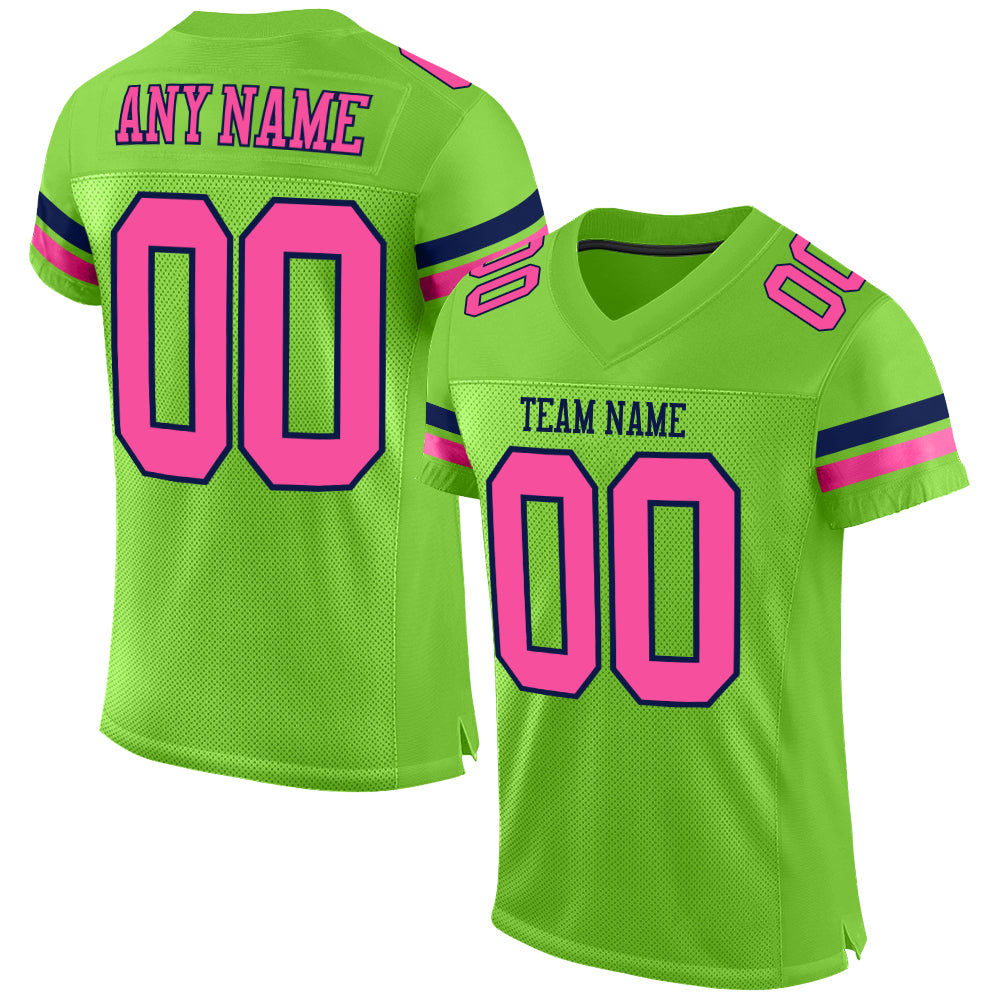 Custom Neon Green Pink-Navy Mesh Authentic Football Jersey - Sky-Custom