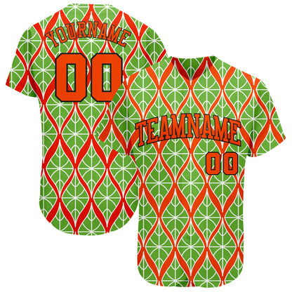 Custom Neon Green Orange-Black 3D Pattern Design Authentic Baseball Jersey - Sky-Custom