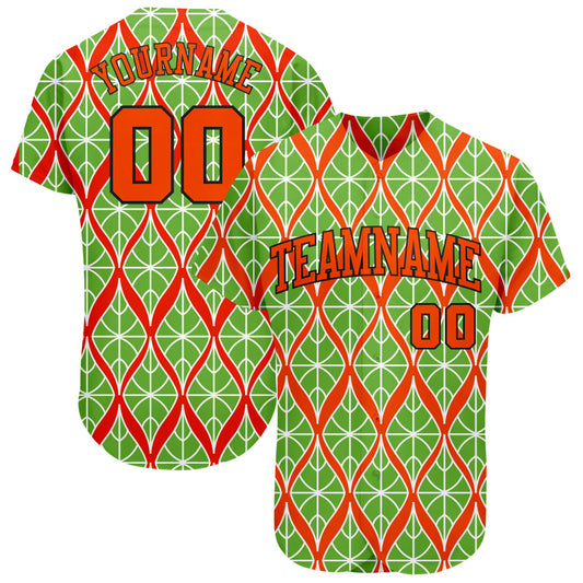 Custom Neon Green Orange-Black 3D Pattern Design Authentic Baseball Jersey - Sky-Custom