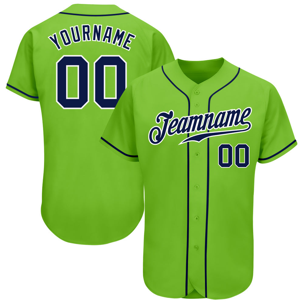 Custom Neon Green Navy-White Authentic Baseball Jersey - Sky-Custom