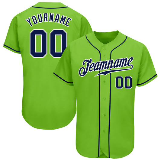Custom Neon Green Navy-White Authentic Baseball Jersey - Sky-Custom