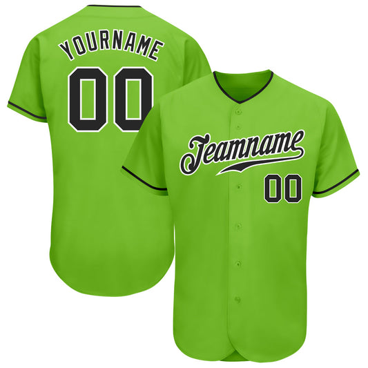 Custom Neon Green Black-White Authentic Baseball Jersey - Sky-Custom