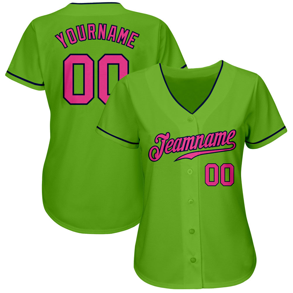 Custom Neon Green Pink-Navy Authentic Baseball Jersey - Sky-Custom