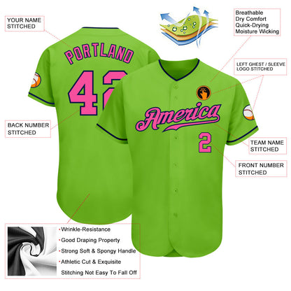 Custom Neon Green Pink-Navy Authentic Baseball Jersey - Sky-Custom