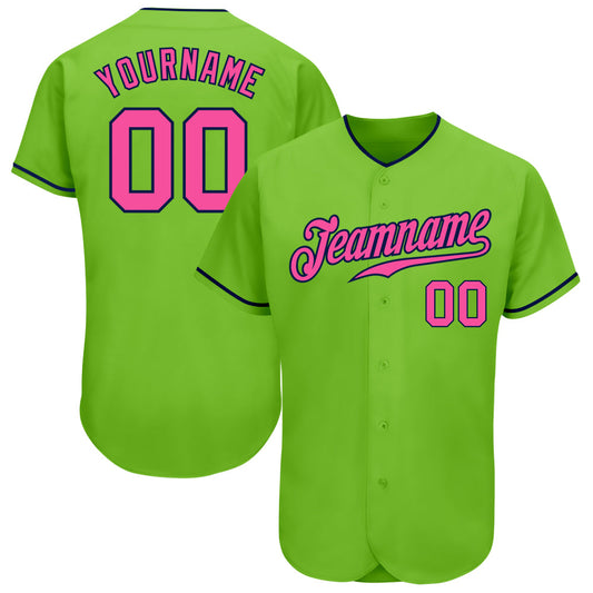 Custom Neon Green Pink-Navy Authentic Baseball Jersey - Sky-Custom
