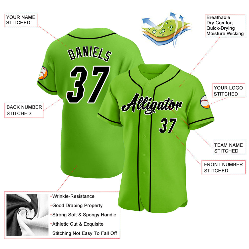 Custom Neon Green Black-White Authentic Baseball Jersey - Sky-Custom