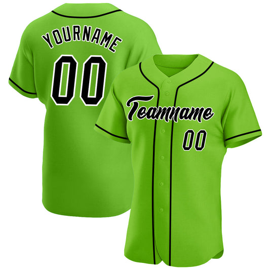 Custom Neon Green Black-White Authentic Baseball Jersey - Sky-Custom