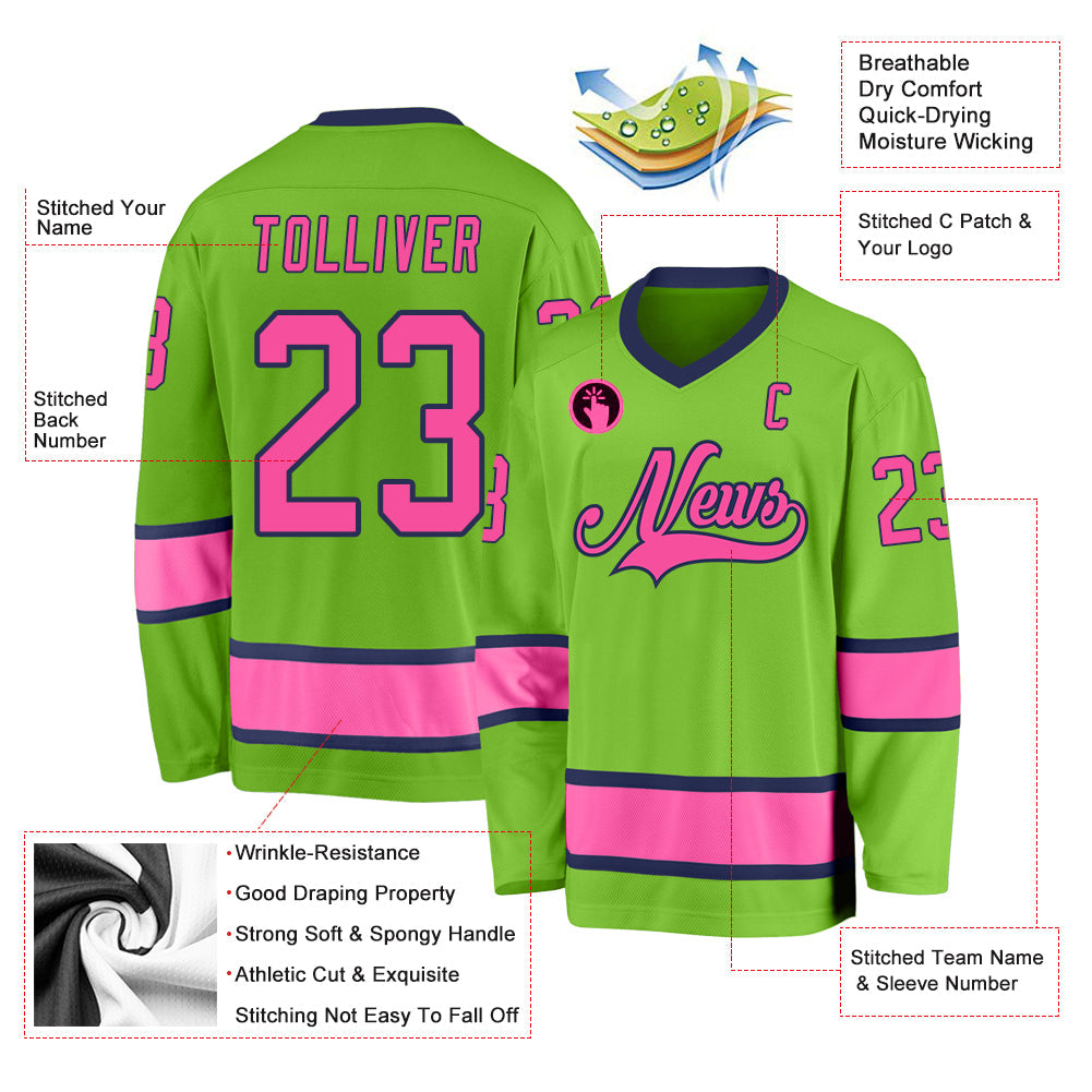 Custom Neon Green Pink-Navy Hockey Jersey - Sky-Custom