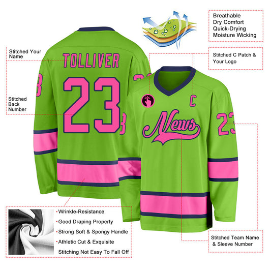 Custom Neon Green Pink-Navy Hockey Jersey - Sky-Custom