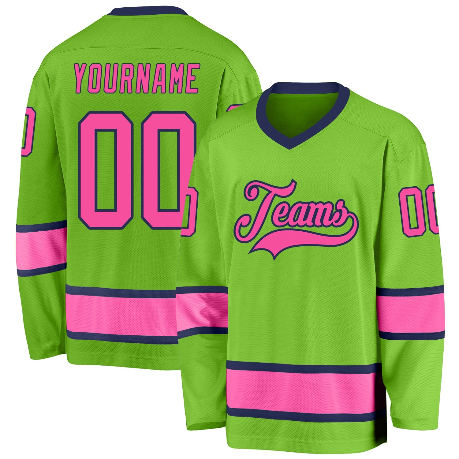 Custom Neon Green Pink-Navy Hockey Jersey - Sky-Custom