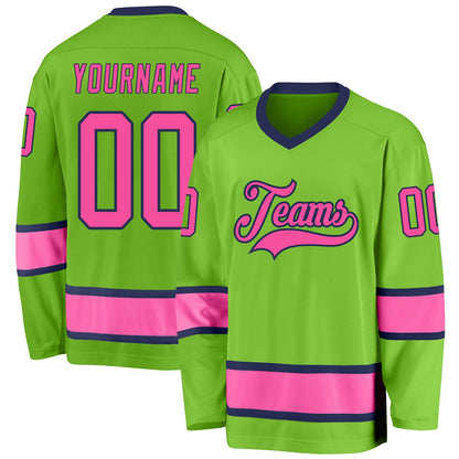 Custom Neon Green Pink-Navy Hockey Jersey - Sky-Custom