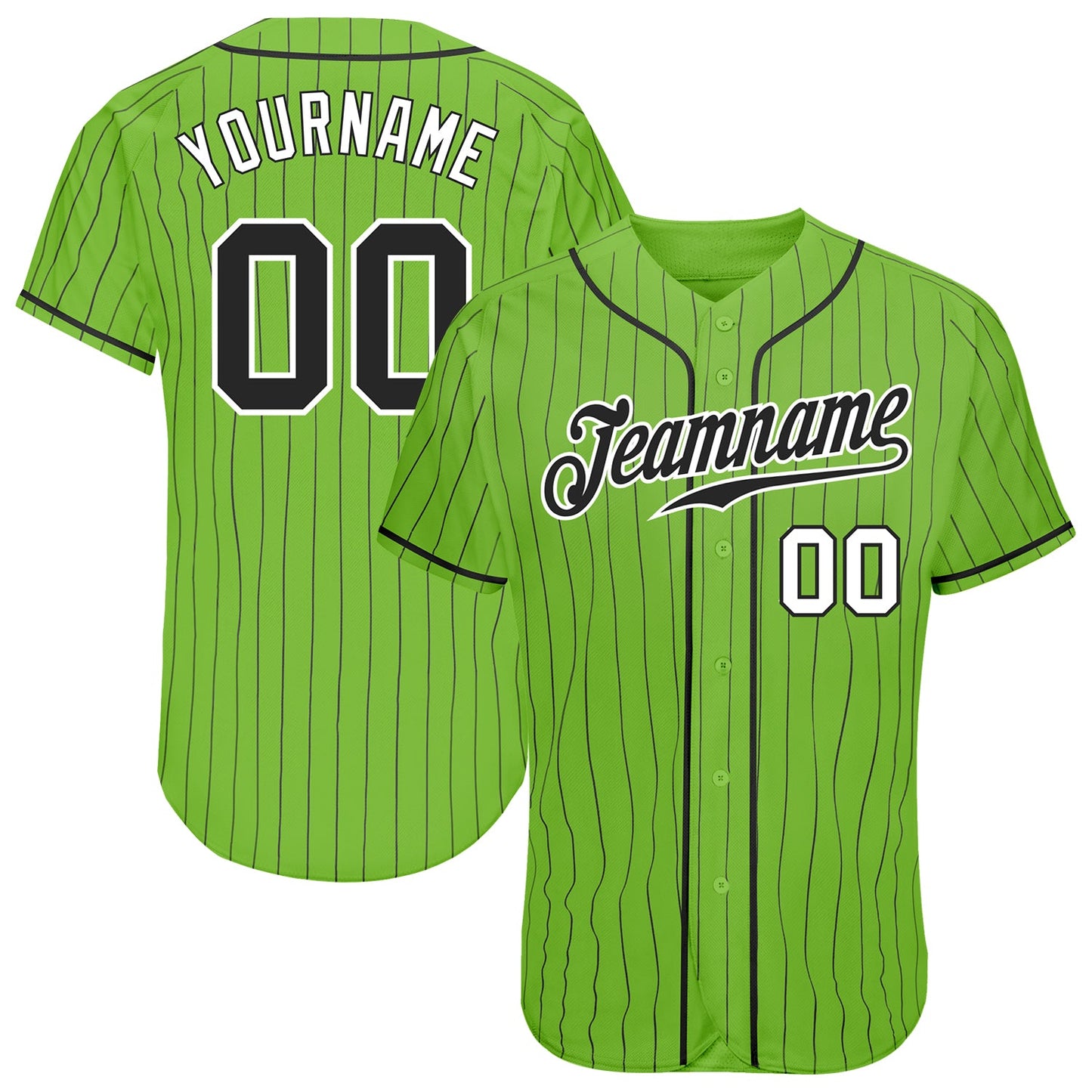 Custom Neon Green Black Pinstripe Black-White Authentic Baseball Jersey - Sky-Custom
