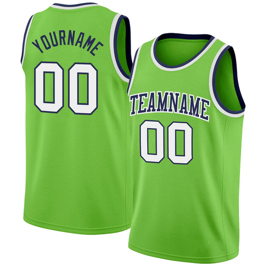 Custom Neon Green White-Navy Authentic Basketball Jersey - Sky-Custom