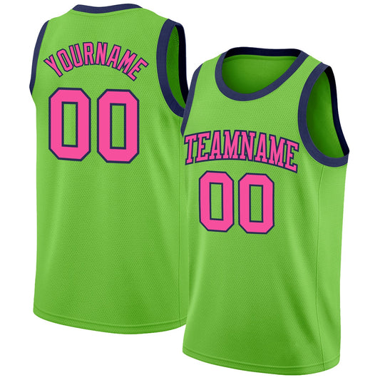 Custom Neon Green Pink-Navy Authentic Basketball Jersey - Sky-Custom