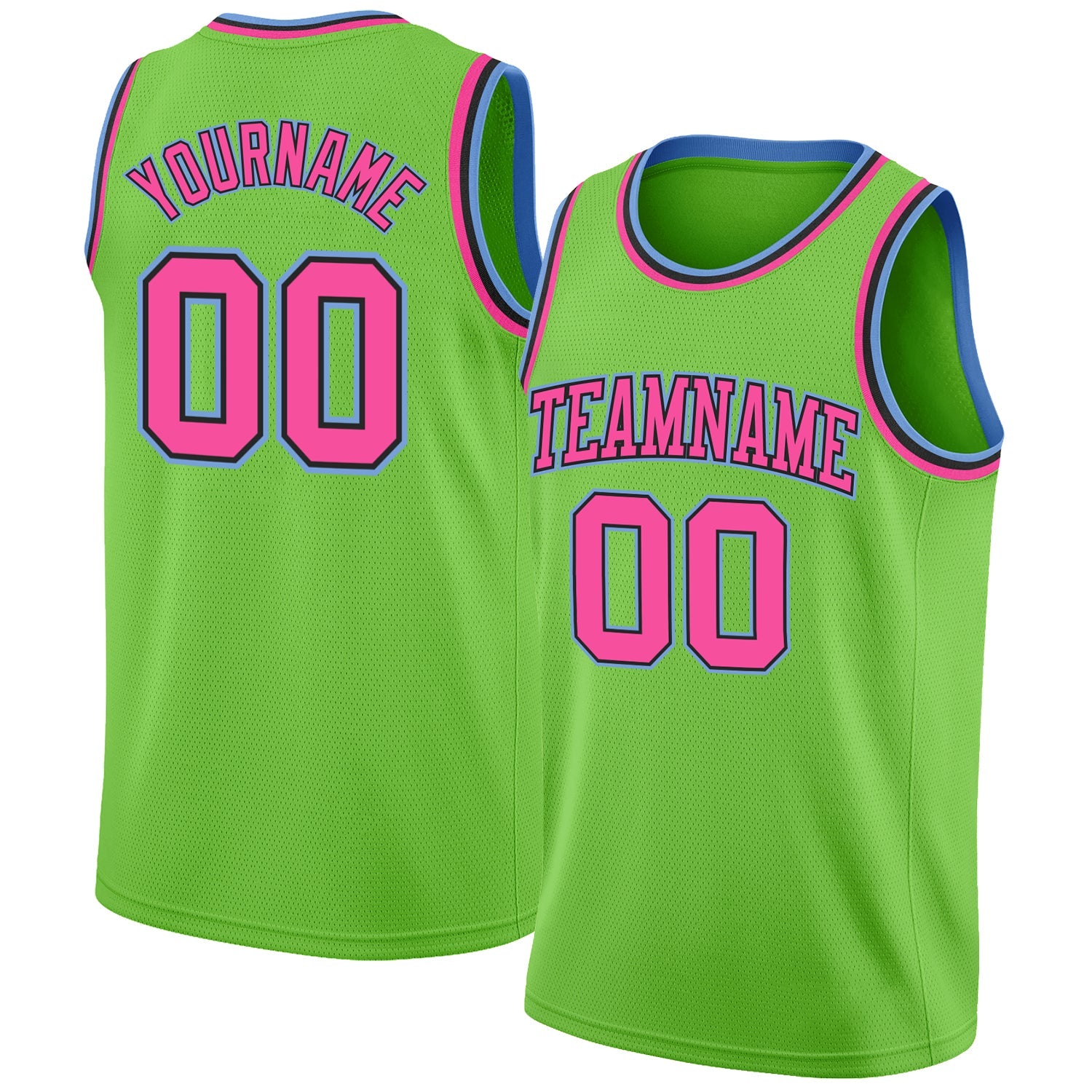 Custom Neon Green Pink-Light Blue Authentic Basketball Jersey - Sky-Custom