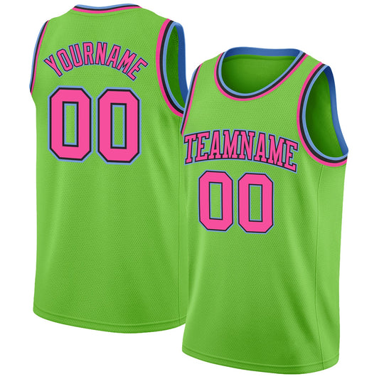 Custom Neon Green Pink-Light Blue Authentic Basketball Jersey - Sky-Custom