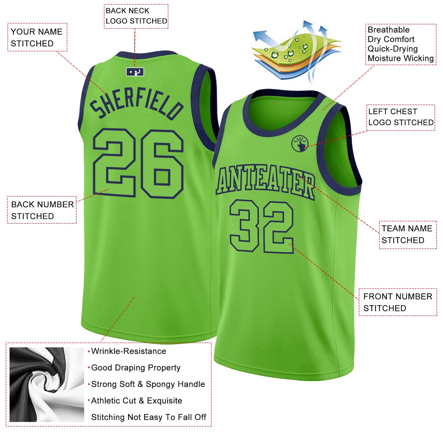 Custom Neon Green Neon Green-Navy Authentic Basketball Jersey - Sky-Custom