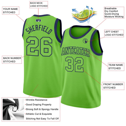 Custom Neon Green Neon Green-Navy Authentic Basketball Jersey - Sky-Custom