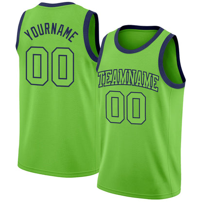 Custom Neon Green Neon Green-Navy Authentic Basketball Jersey - Sky-Custom