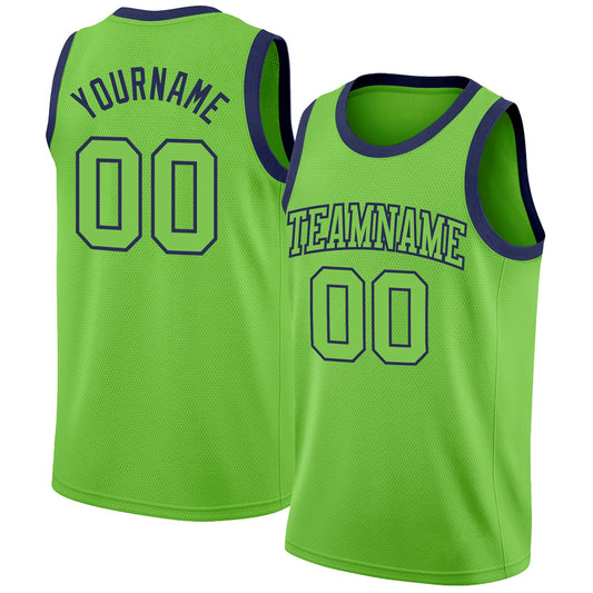 Custom Neon Green Neon Green-Navy Authentic Basketball Jersey - Sky-Custom