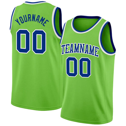 Custom Neon Green Royal-White Authentic Basketball Jersey - Sky-Custom