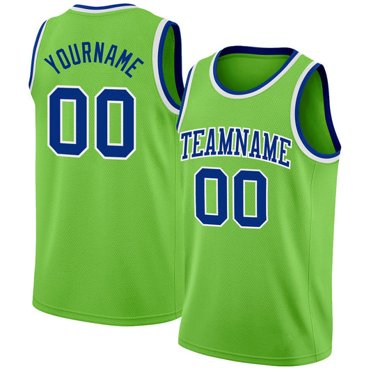 Custom Neon Green Royal-White Authentic Basketball Jersey - Sky-Custom