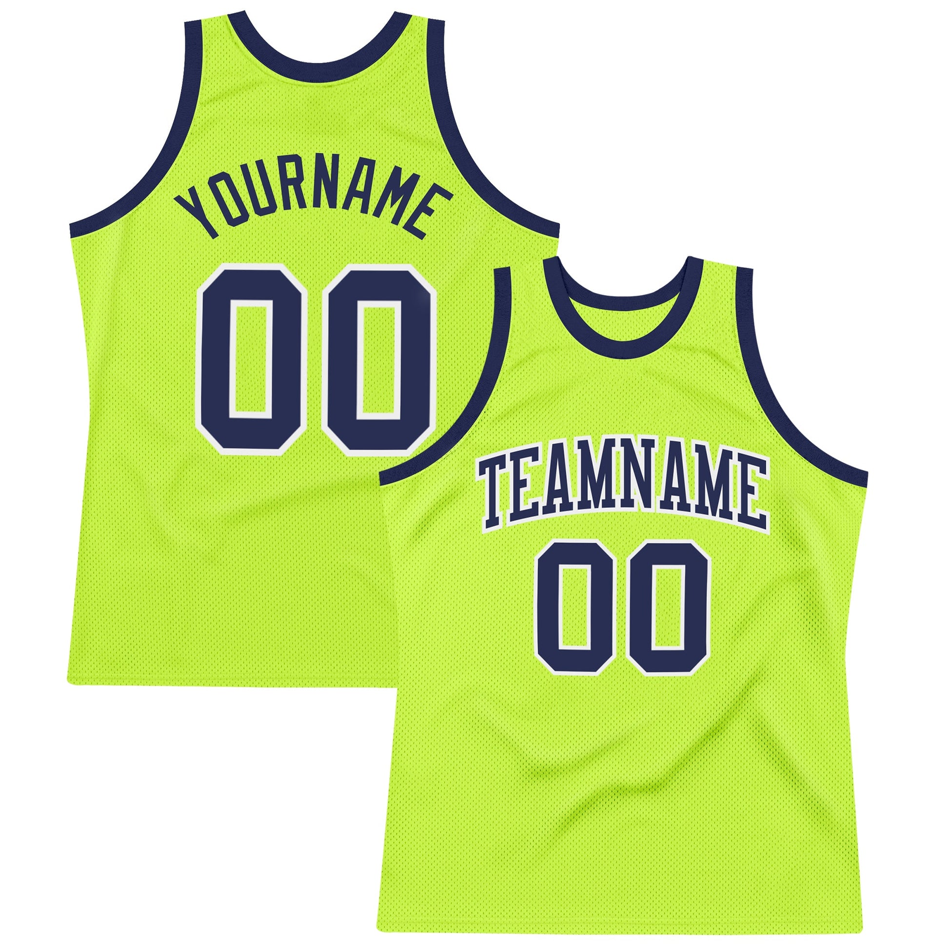 Custom Neon Green Navy-White Authentic Throwback Basketball Jersey - Sky-Custom