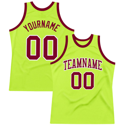 Custom Neon Green Maroon-White Authentic Throwback Basketball Jersey - Sky-Custom