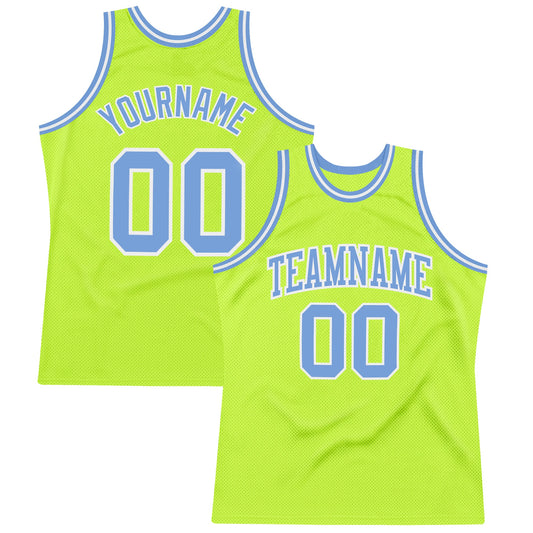 Custom Neon Green Light Blue-White Authentic Throwback Basketball Jersey - Sky-Custom