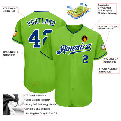 Custom Neon Green Royal-White Authentic Baseball Jersey - Sky-Custom