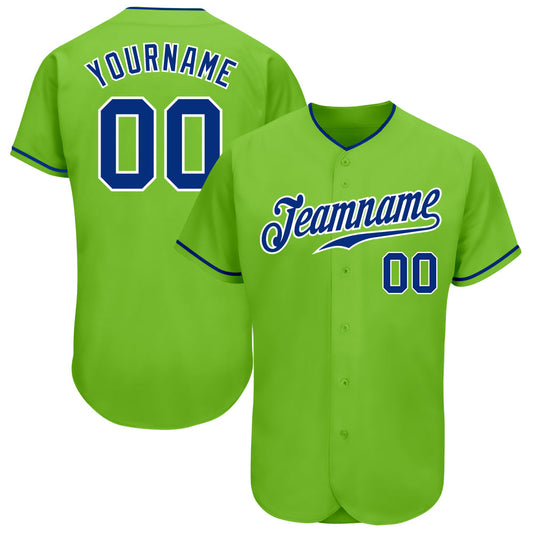 Custom Neon Green Royal-White Authentic Baseball Jersey - Sky-Custom