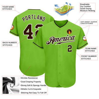 Custom Neon Green Brown-White Authentic Baseball Jersey - Sky-Custom