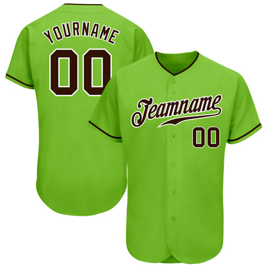 Custom Neon Green Brown-White Authentic Baseball Jersey - Sky-Custom
