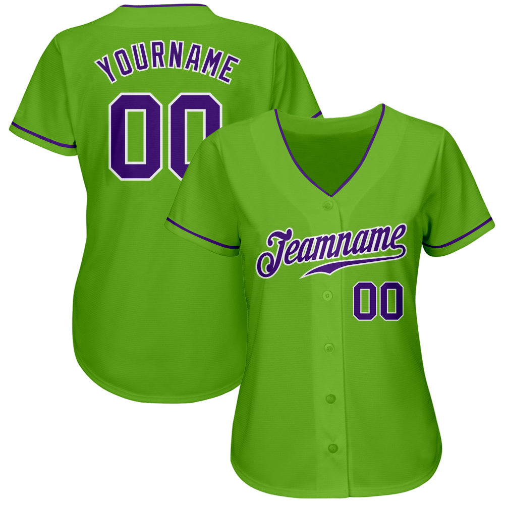 Custom Neon Green Purple-White Authentic Baseball Jersey - Sky-Custom