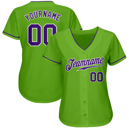 Custom Neon Green Purple-White Authentic Baseball Jersey - Sky-Custom