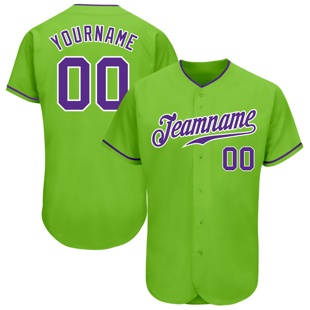Custom Neon Green Purple-White Authentic Baseball Jersey - Sky-Custom