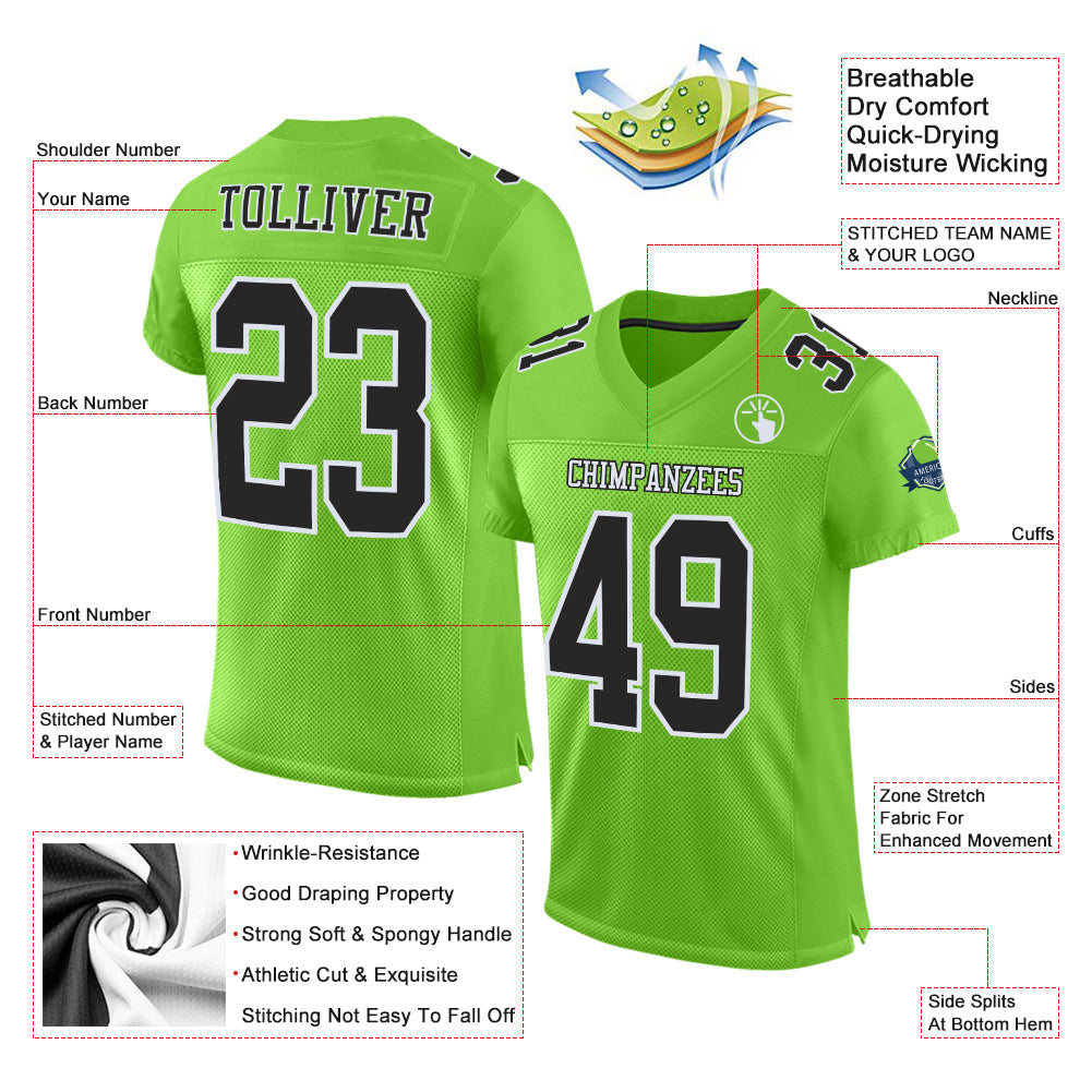 Custom Neon Green Black-White Mesh Authentic Football Jersey - Sky-Custom