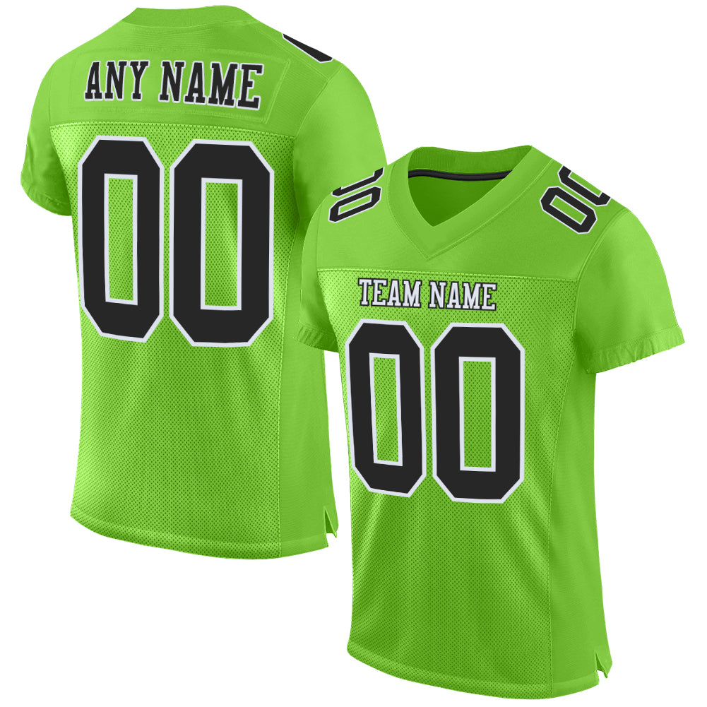 Custom Neon Green Black-White Mesh Authentic Football Jersey - Sky-Custom