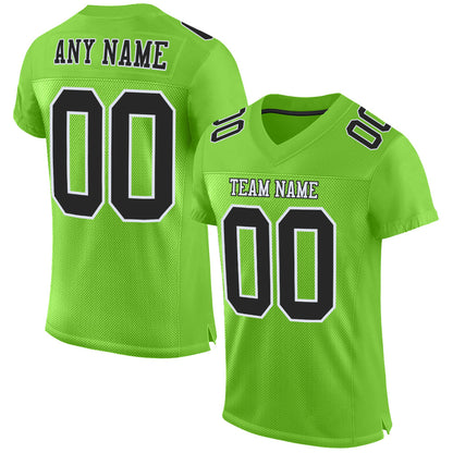 Custom Neon Green Black-White Mesh Authentic Football Jersey - Sky-Custom