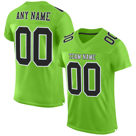 Custom Neon Green Black-White Mesh Authentic Football Jersey - Sky-Custom