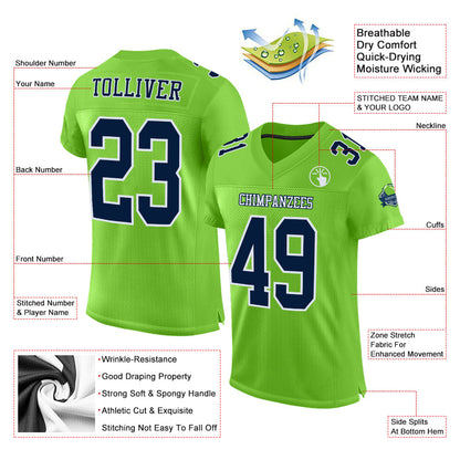 Custom Neon Green Navy-White Mesh Authentic Football Jersey - Sky-Custom