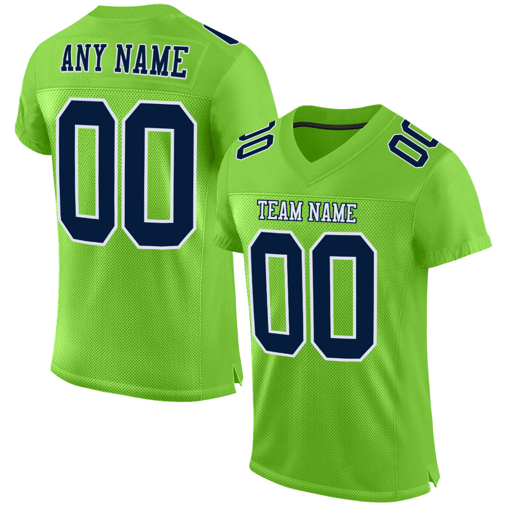 Custom Neon Green Navy-White Mesh Authentic Football Jersey - Sky-Custom