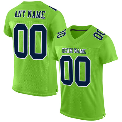 Custom Neon Green Navy-White Mesh Authentic Football Jersey - Sky-Custom