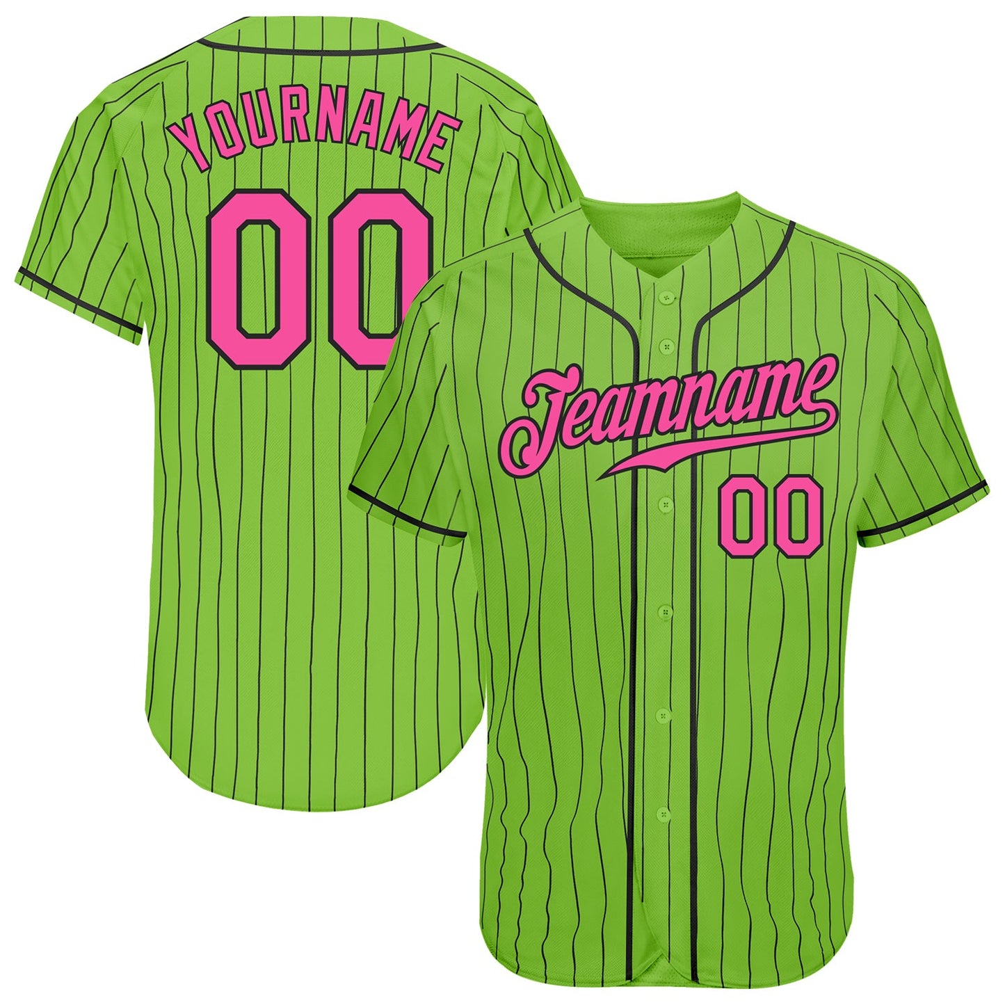 Custom Neon Green Black Pinstripe Pink-Black Authentic Baseball Jersey - Sky-Custom