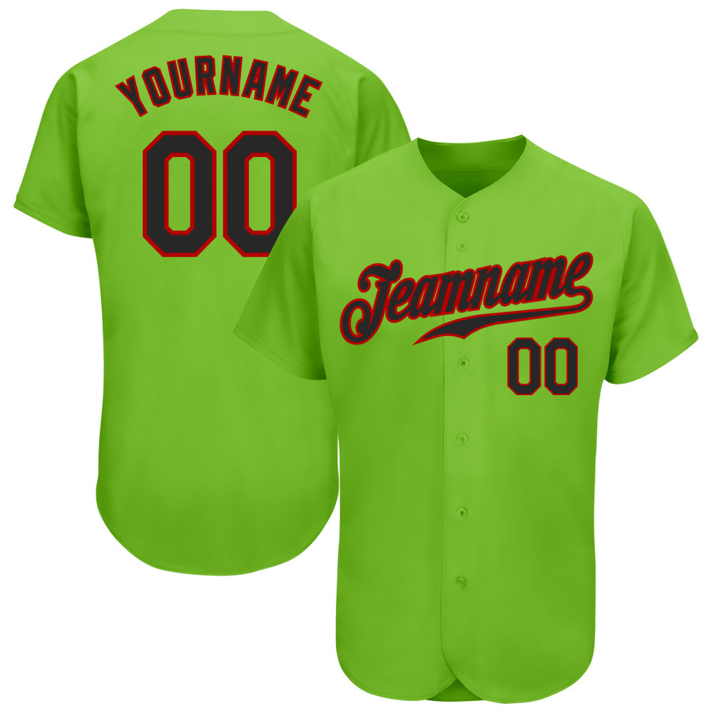 Custom Neon Green Black-Red Authentic Baseball Jersey - Sky-Custom