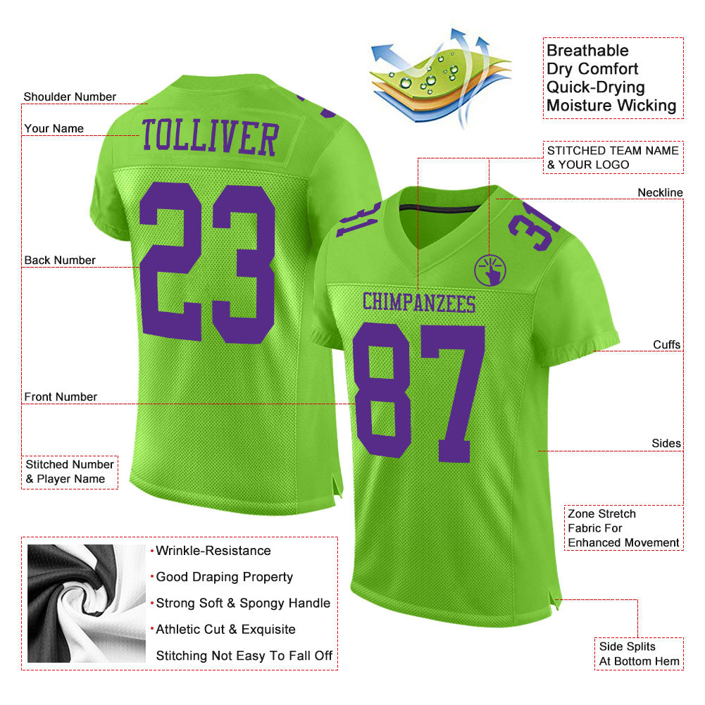 Custom Neon Green Purple Mesh Authentic Football Jersey - Sky-Custom