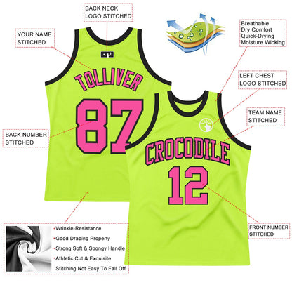 Custom Neon Green Pink-Black Authentic Throwback Basketball Jersey - Sky-Custom